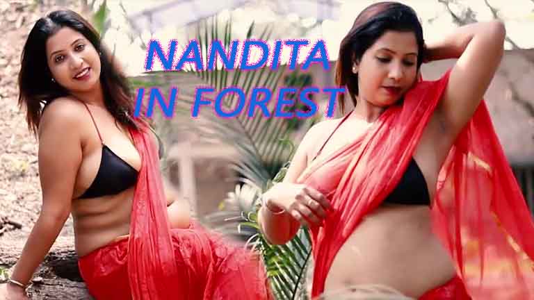  Nandita In Forest Bikini Blouse Red Saree Exposing Milky Boobs Naari Magazine
